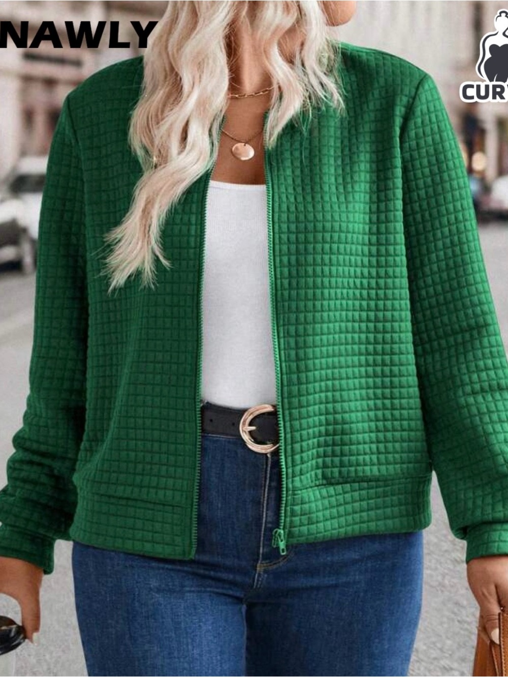 Women's Green Quilted Zip-Up Jacket